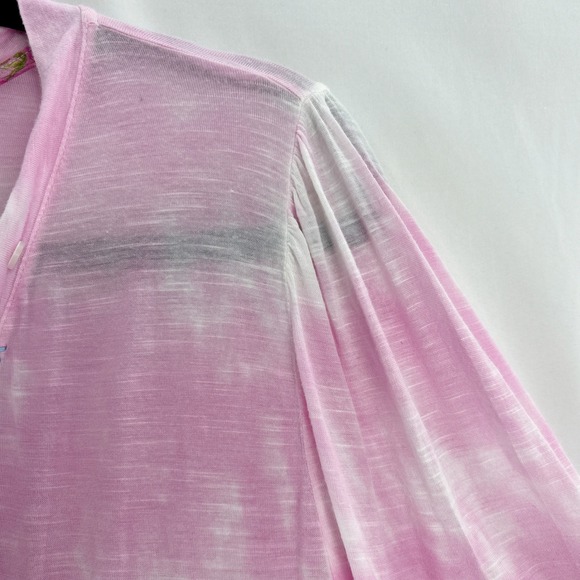LoveShackFancy Tie Dye Sheer Lightweight Henley Top Women's Medium Pink - Picture 7 of 16